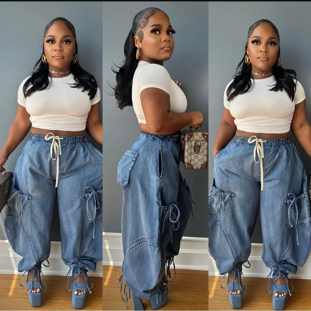 Blue Denim Cargo Pants - Picture 1 of 1